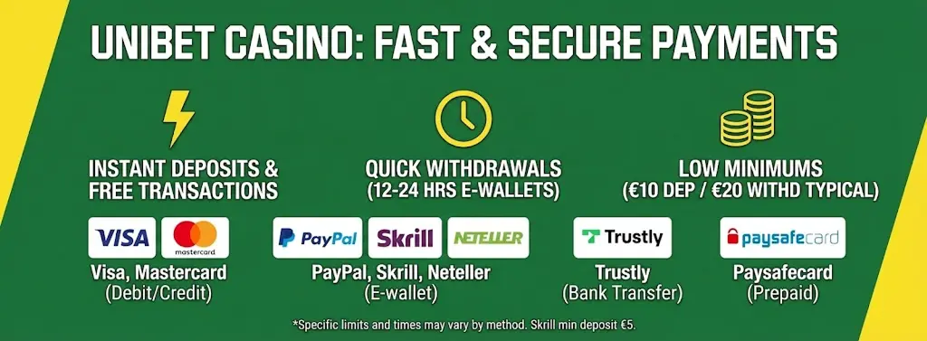 List of secure payment methods at Unibet for Irish players