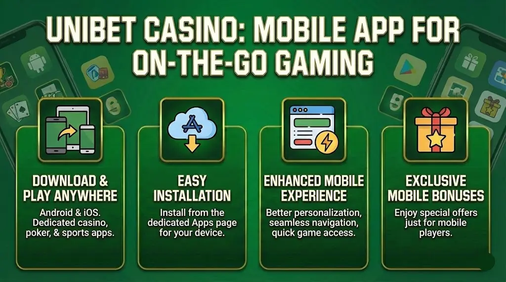 Mobile app features at Unibet Casino