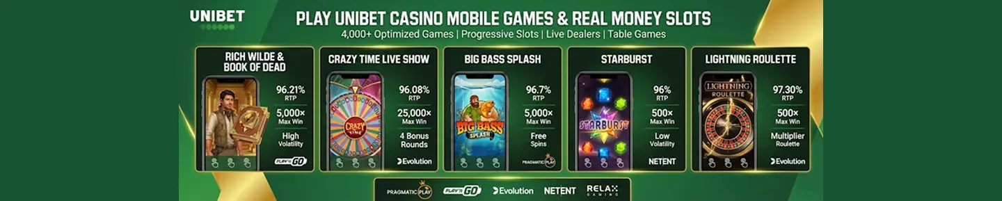 Smartphone display of top mobile slots at Unibet App