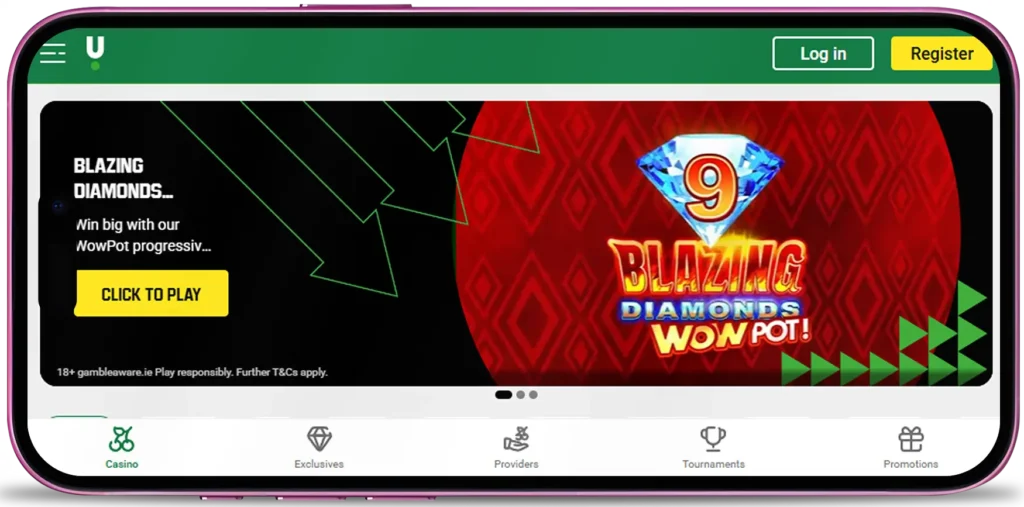 Unibet mobile app interface showing the main menu and easy-to-use navigation
